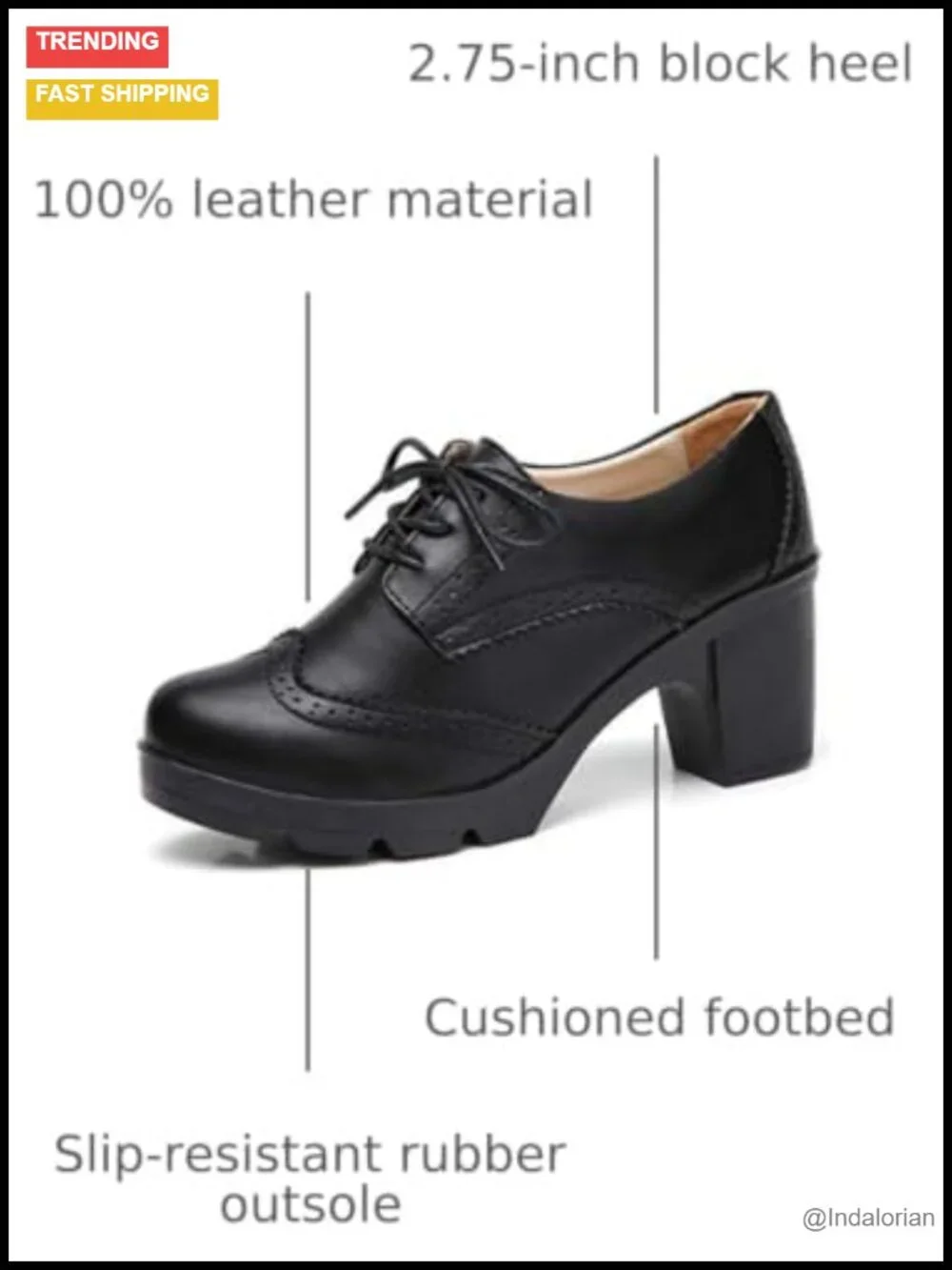 DADAWEN Women's Leather Classic Lace Up Platform Chunky Mid-Heel Square Toe